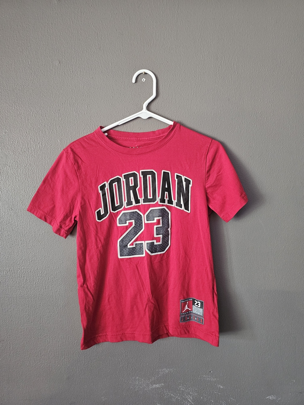 Jordan Kids Short Sleeve Tee in Hot Pink with Black/White Graphics